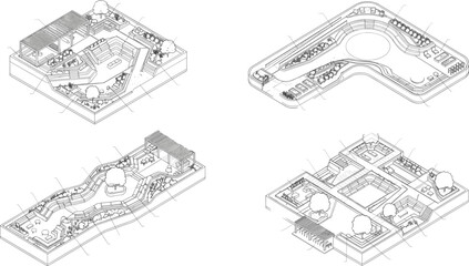 Obraz premium Isometric Landscape Architecture Master Plan Vector Collection with Urban Park Courtyard Garden and Terrace Design Concepts