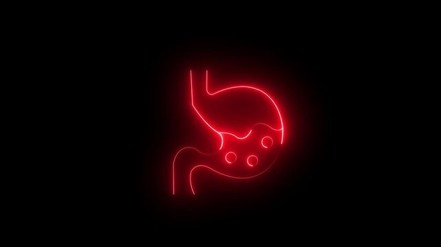 Modern glowing neon stomach icon for digestion and gastric health.