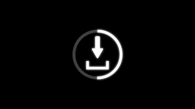 Futuristic digital downloading progress bar and loading circle loop on black background.