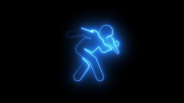 Animated neon blue icon of a person singing into a microphone.