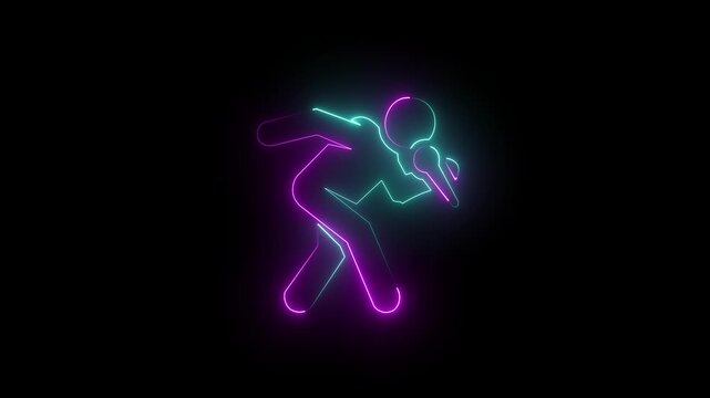 Animated neon icon of a person singing into a microphone.