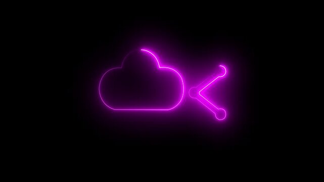 Animated neon blue cloud storage and data sharing symbol flashing.