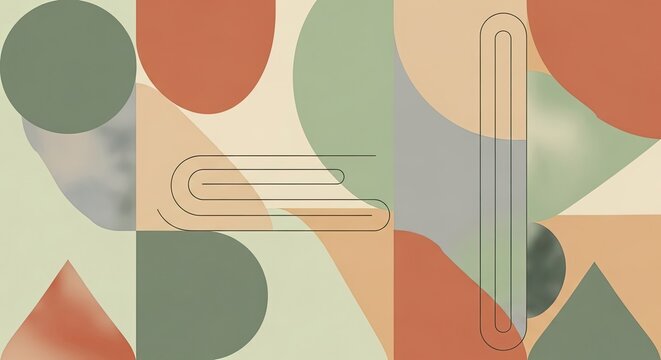 Abstract geometric composition with circles squares triangles and lines