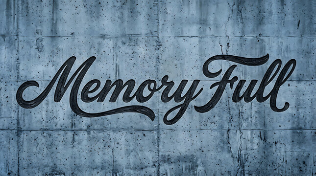 Memory Full text written in cursive black font on a rustic blue wooden background wall.