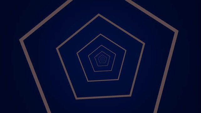 Abstract geometric pentagonal tunnel animation, endless motion background, with glowing lines, in dark blue space