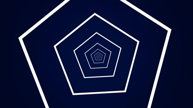 Abstract pentagonal tunnel motion background, infinite geometric shape loop in dark blue, digital tech animation