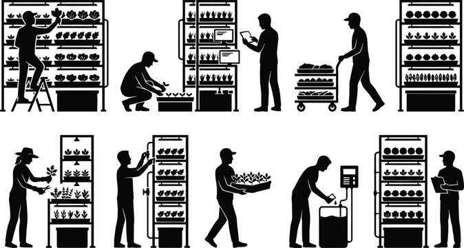 People stocking grocery store shelves with products