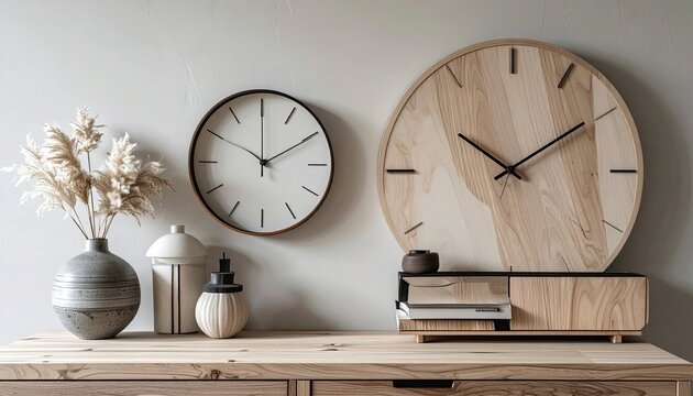 Elegant home wall clock displaying 10:10 with minimalist interior styling