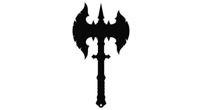 Fantasy Battle Axe Silhouette On White Background