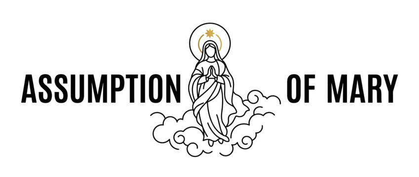 Assumption of Mary religious graphic line art illustration