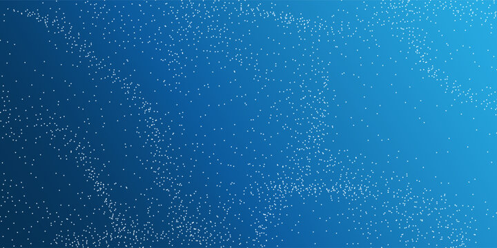 Vector background, minimal template design with white luminous particles drift across a deep blue gradient, forming organic cloud like clusters. Ideal for tech, science, physics, data, AI themes