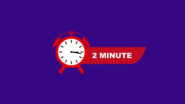 Red alarm clock with 2 minute text on blue background time