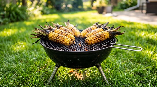 Grilled corn on the cob outdoor barbecue setup