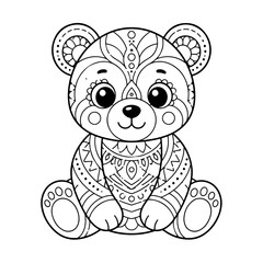 Cute Ornamental Bear Cub Coloring Page with Decorative Fur Patterns for Coloring Book Design © Adzzz Design