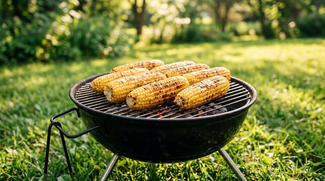 Grilled corn on the backyard barbecue grill