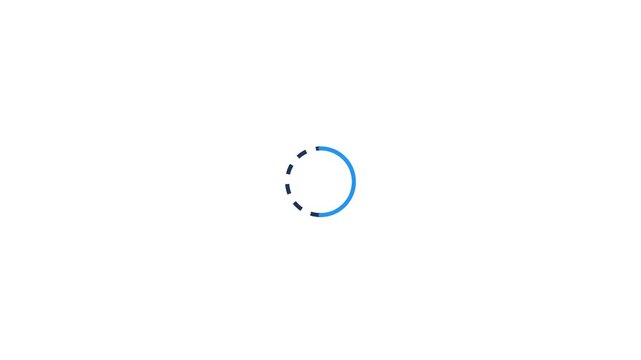 Loading spinner animation featuring a rotating blue circular progression bar for digital interface systems in this modern motion video clip