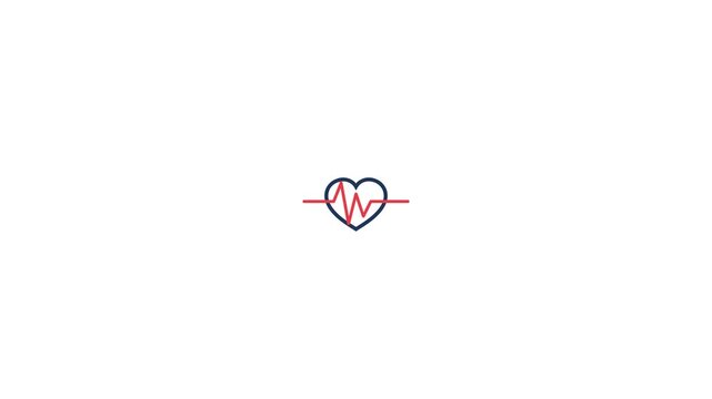 Heartbeat rhythm line animation icon featuring a dynamic red pulse moving through a blue cardiac shape in motion video
