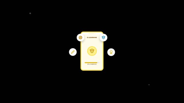 Smartphone screen displaying an educational e-learning application interface with circular navigation icons in this smooth digital motion video clip
