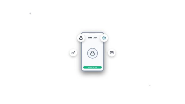 Smartphone interface showing gate lock security features in a clean minimal motion animation clip for modern mobile technology design projects