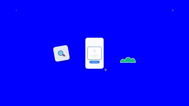 Smartphone display interface showing task completion status alongside a search magnifying glass icon in this animated digital motion graphics video