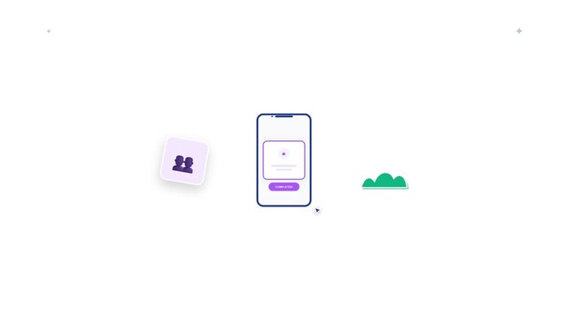 Smartphone displaying a completed task notification with animated user interface elements in this sleek motion graphic design video clip