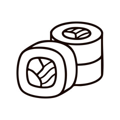 Fresh salmon maki sushi rolls hand drawn vector icon illustration for serving traditional Japanese seafood platters and restaurant menu dining © LINER