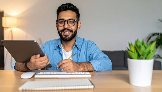 Person holding tablet and pencil at computer keyboard