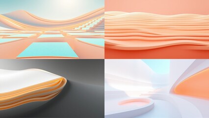 Fototapeta premium Abstract geometric shapes, soft colors, flowing lines. Minimalist design, modern aesthetic, light reflections, smooth surfaces.