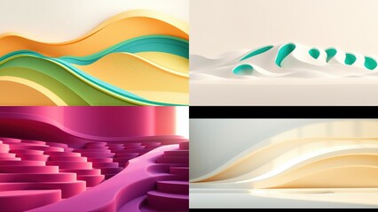 Fototapeta premium Abstract landscapes, soft colors, flowing forms. Smooth textures, gentle curves, modern design elements dominate composition.