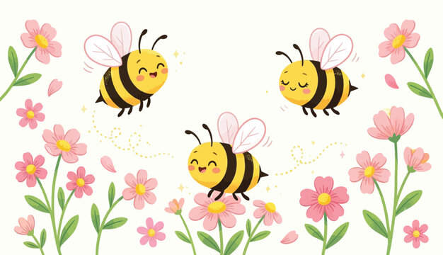  Sweet Bees with Kind Eyes &ndash; Vector Set Art & Illustration