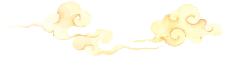 Oriental cloud illustration, watercolor wavy clouds with fluffy swirl shape, mid autumn festival decoration, lunar new year design, Asian traditional culture. © Khaneeros