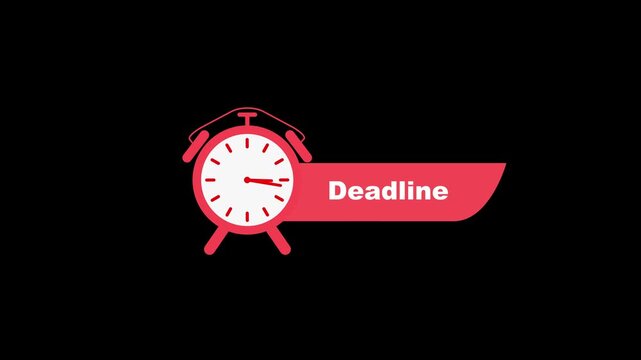 Red alarm clock with deadline text on black background white face
