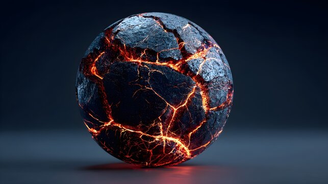 Glowing obsidian sphere with cracks with veins dark background cracked obsidian glowing light glowing lava volcanic mineral geology energy with molten