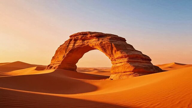 Desert rock arch at sunset