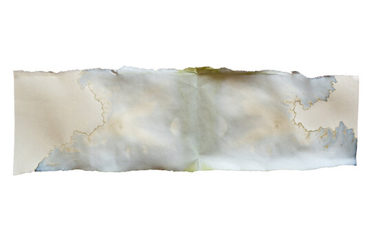 Vintage Piece of Torn Yellowed Paper Texture with Light Blue Ink Stain