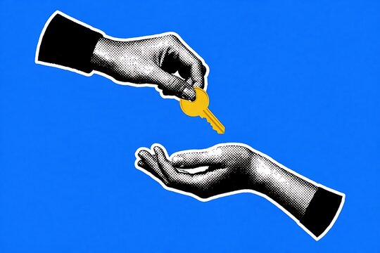 Two Hands Exchanging House Key Illustration