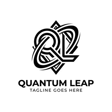 Modern initial letter Q L LQ QL diamond with orbiting swoosh line for quantum leap technology progress futuristic dynamic logo design