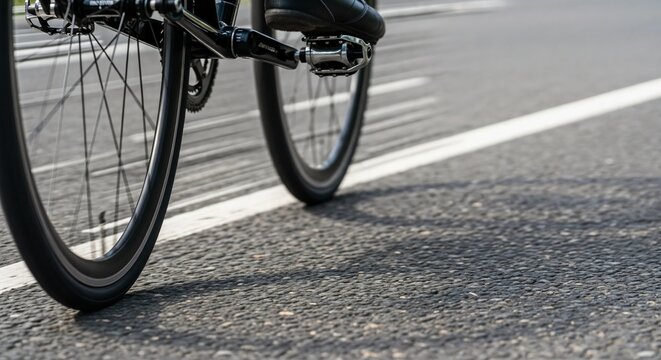 Elderly riding bicycles on a paved road with focus on tire and asphalt surface, showing dynamic movement and outdoor activity.
