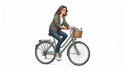 Obraz premium Young Woman Riding Bicycle Urban Lifestyle Vector Illustration Isolated on White Background