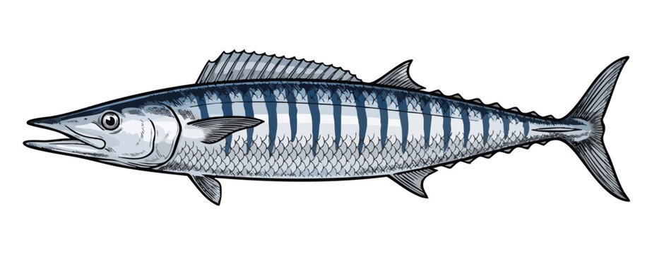 Detailed illustration of a wahoo fish with striped pattern