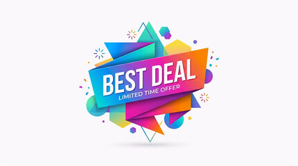 Naklejka premium A dynamic and colorful abstract geometric promotional banner featuring multi-layered origami vector shapes with the sale text 