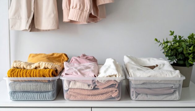 Minimal home organization concept with clothing sorted by category