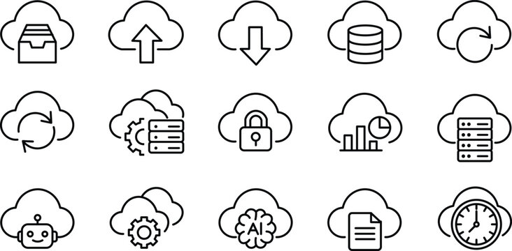 Cloud computing icons set with various symbols for technology and internet concepts  cloud storage data management and online security