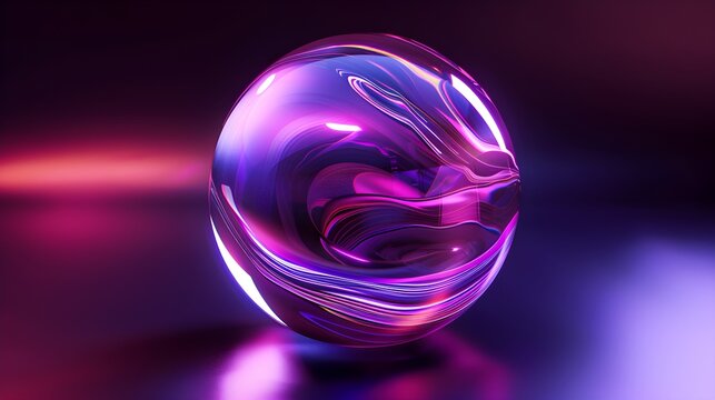 Vibrant purple liquid metal orb glowing in dark space with perfectly round orb pink hues glowing flowing liquid technology futuristic reflective