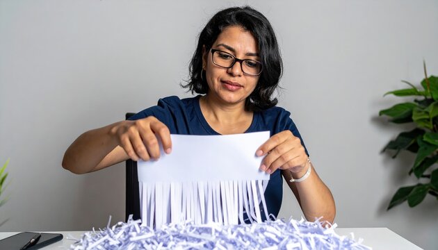 Person shredding paper in officePerson shredding paper in office