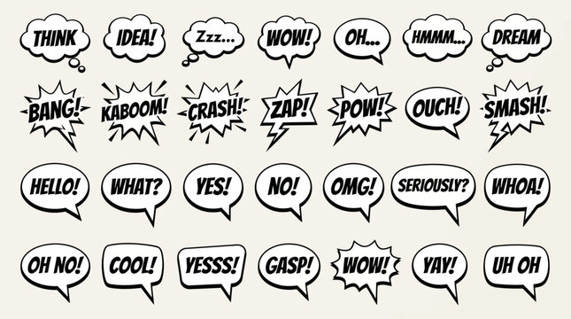 Comic speech bubbles with various expressions and reactions fill the scene