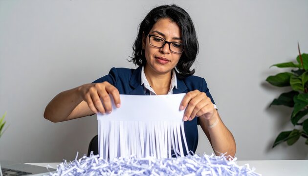 Person shredding paper in officePerson shredding paper in office