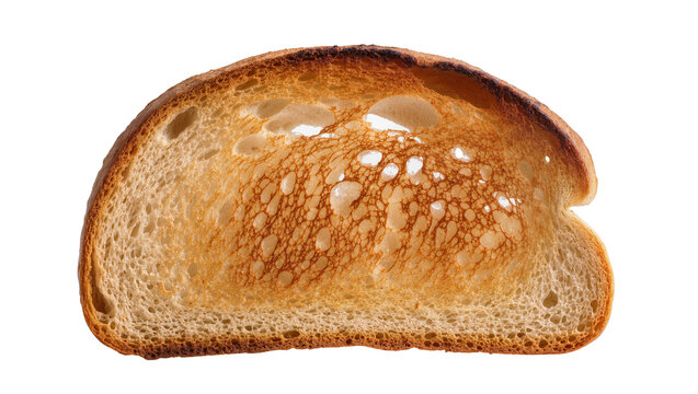Isolated golden brown toasted bread slice with crispy texture, a delicious breakfast food item