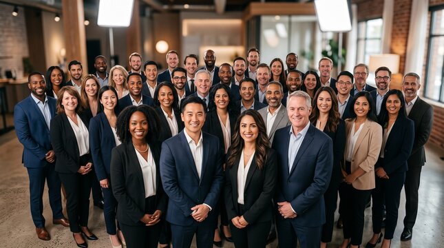 Multiracial diverse group business people smiling camera
