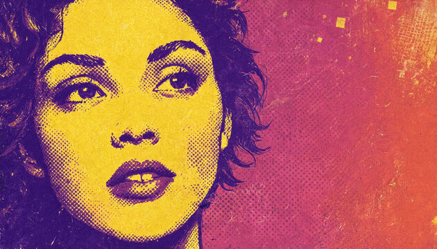 woman face painted with colorful paint Pop-Art Halftone Portrait